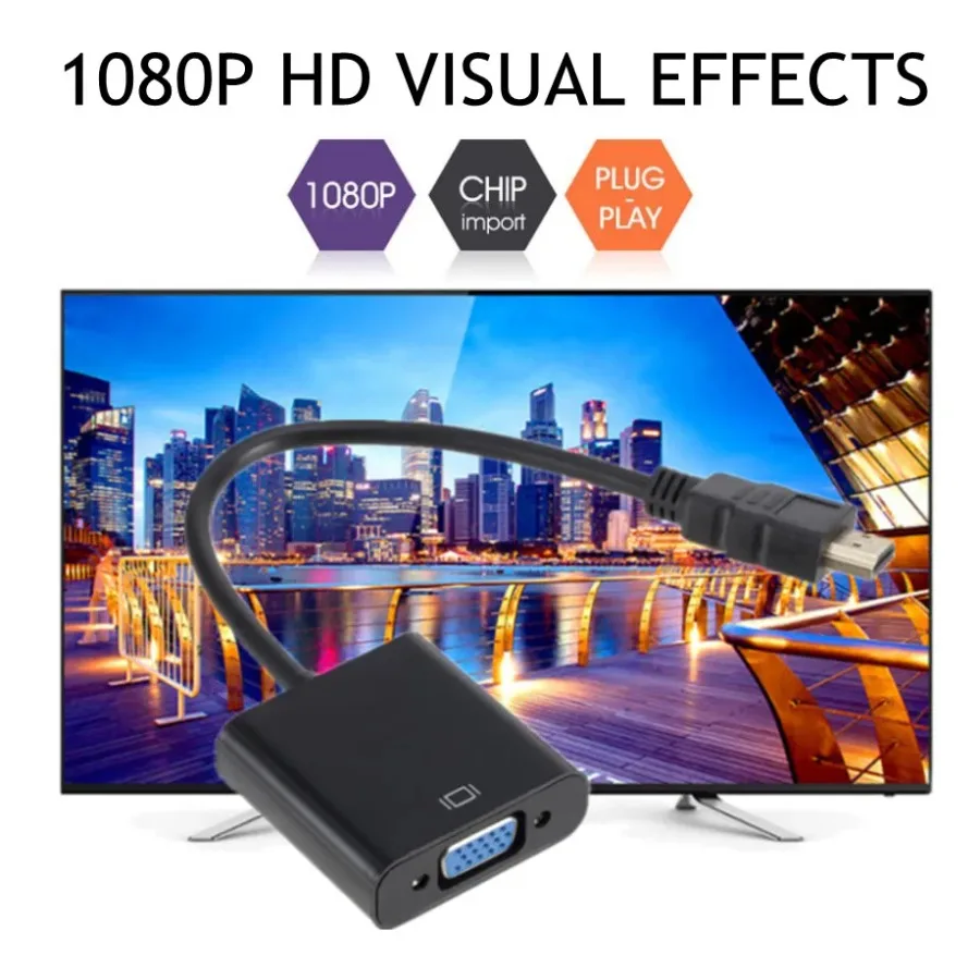 HD 1080P HDMI-متوافق مع محول كابل VGA مع مصدر طاقة الصوت ذكر إلى أنثى محول محول للكمبيوتر التلفزيون اللوحي المحمول #4