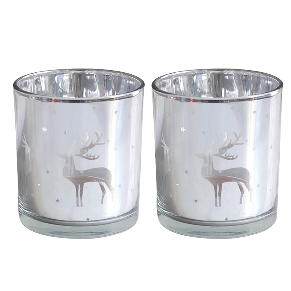 

2Pcs Christmas Elk Holders Glass Empty Cups Decorative Romantic Festive Xmas Party Adornments Empty Glass Cup