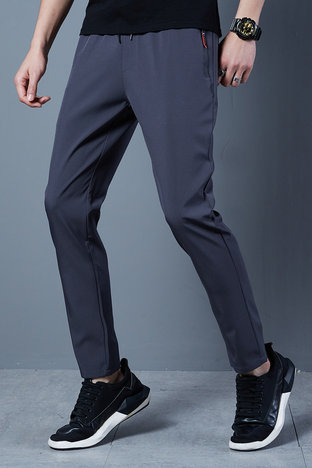  Summer Mens Ice Silk Pants 2024 New Slim Fit Breathable Bicycle Quick Drying Feet Pants Casual Outdoor Solid Color Fishing Pants 