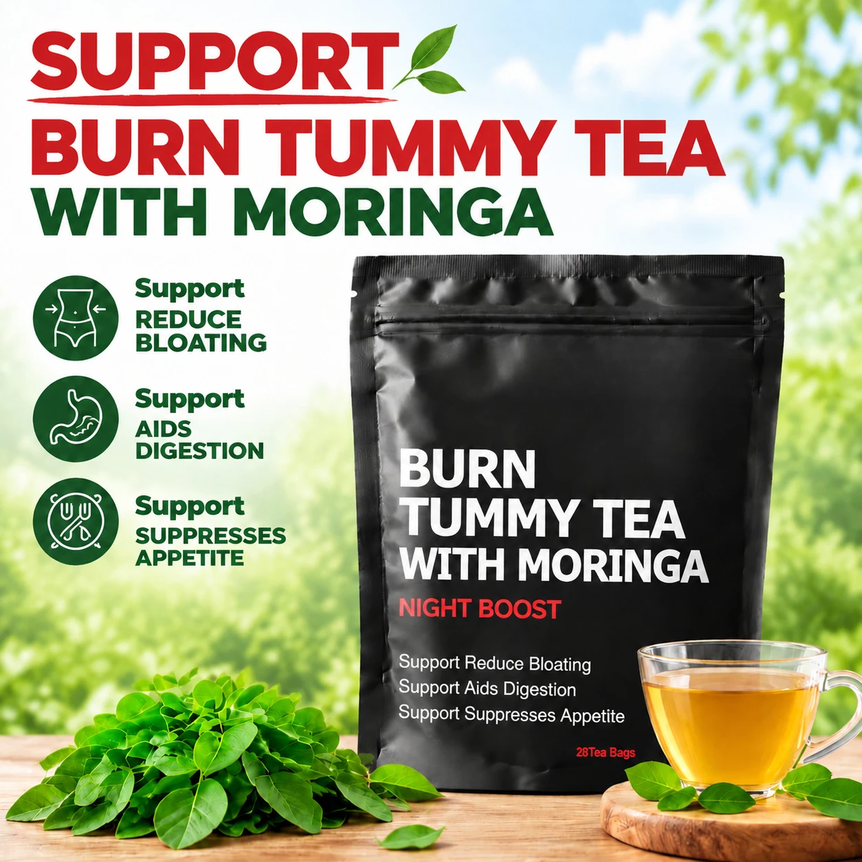 Moringa Herbal Tea Sachets Supports weight management Gut Balance Daily Comfort Detox Moringa Lotus Leaf Cassia Oolong 28 Bags