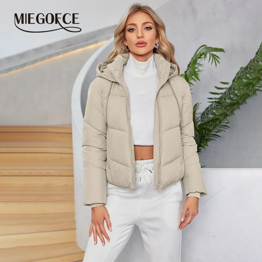 MIEGOFCE Primavera E Outono Confortável Jaqueta Curta feminina Com Capuz Solto Casaco Feminino Roupas de Algodão Quente Parka AJM-00019