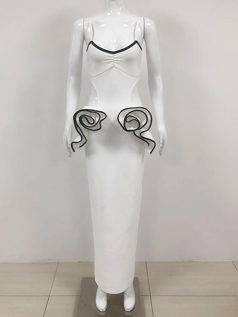 

2024 Sexy Women'S White Bandage Dress With Suspender And Sleeveless Bodycon Three-Dimensional Flower Long Dress Vestidos