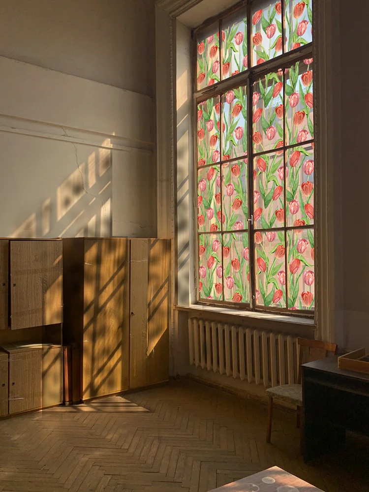 Tulip Heaven - Adhesivos Estáticos para Ventanas de Vidrio Esmerilado, Adhesivos Decorativos para Sala de Estar con Diseños de Flores, Marca China Funlife