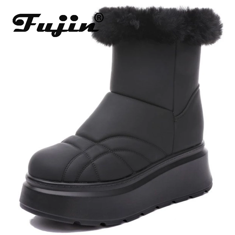 

Fujin 9cm Down Women Warm Autumn Winter Platform Wedge Slip on Spring Ladies Booties Fashion Chimney Hidden Heels Plush Shoes