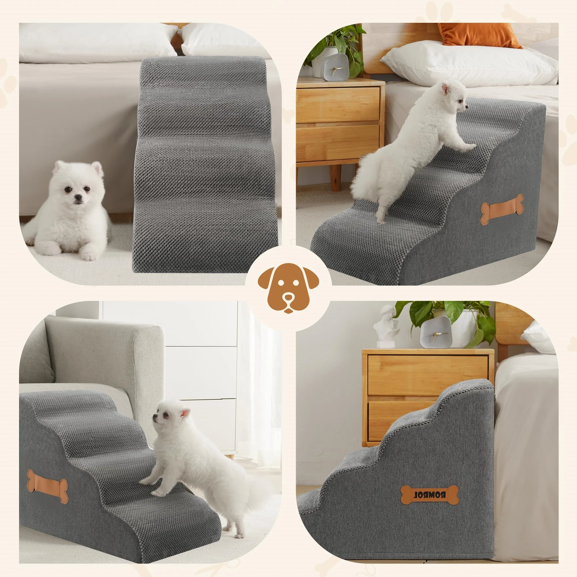 Dog Stairs for Small Dogs 5-Step Sturdy Foam Dog Steps for Couch, Bed or Sofa, Pet Stairs for Puppy and Older Cat, Doggie Ladder view 3