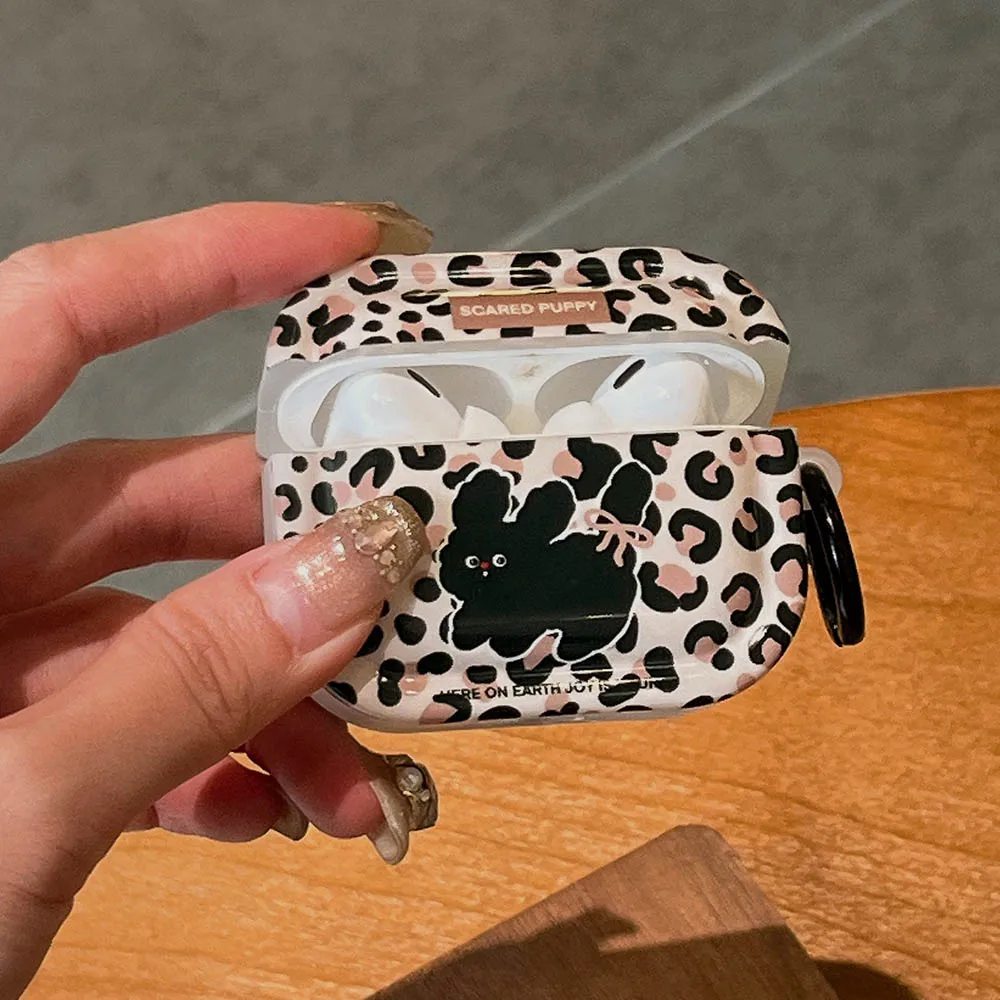 Cute Leopard Print Puppy Dog Case for AirPods 1 2 Cover for AirPods 3 Pro2 Air Pods Pro 2nd Wireless Box Shell with Keyring Hook