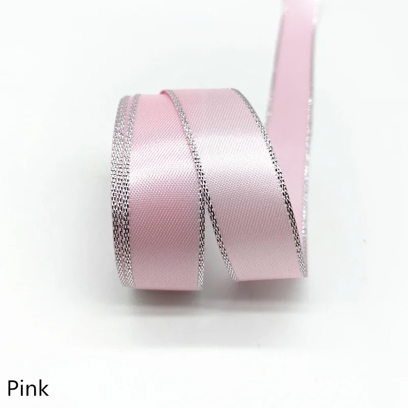 16mm High Quality Silver Metallic Edge Satin Ribbon Polyester  For Flower Gift Packing Wedding Decoration DIY ,5 yds/lot