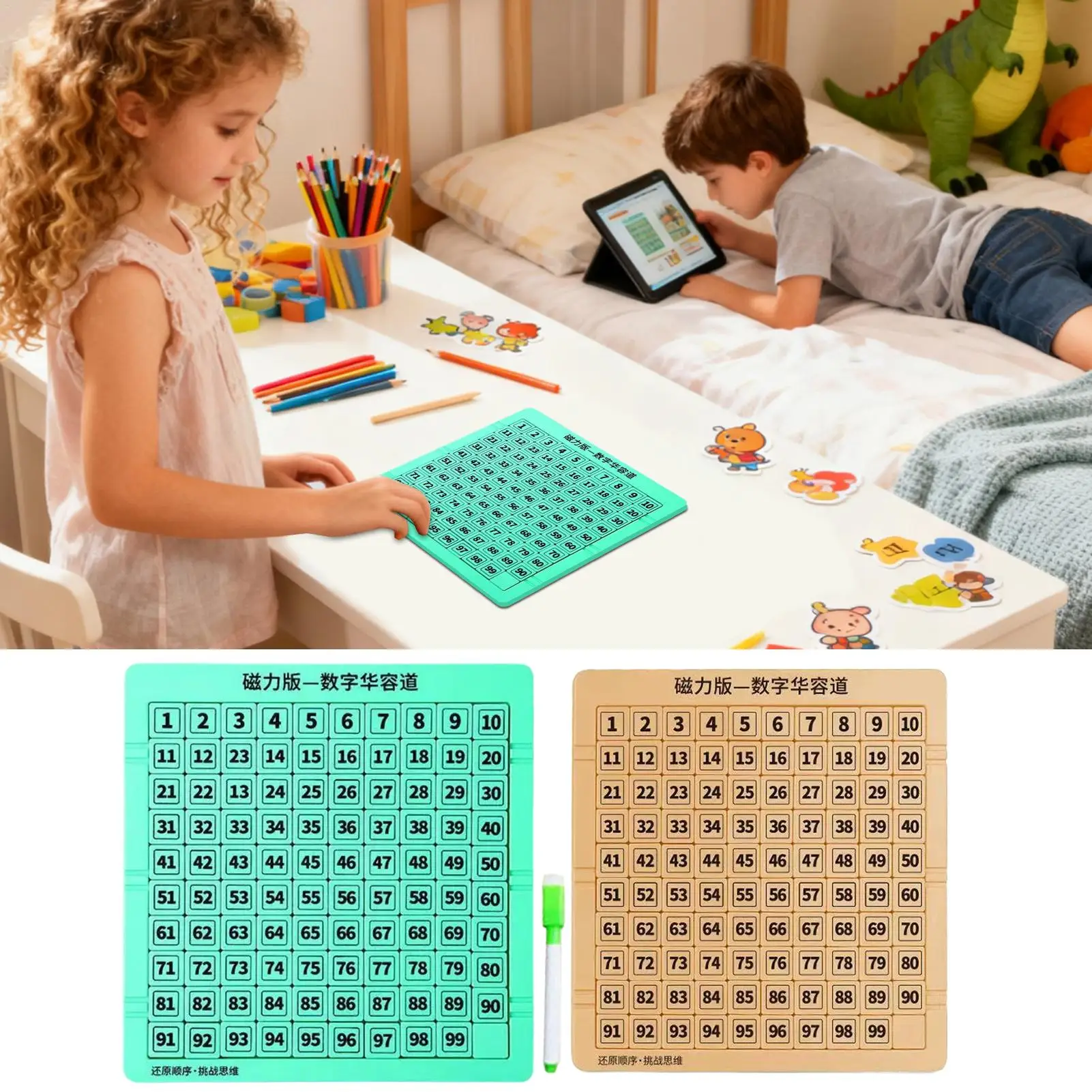 لغز الشريحة 1-99 عدد لعبة العد التعليمي المغناطيسي لوحة خربش مع قلم للأولاد والبنات والمراهقين وعيد الفصح والسفر وعيد الميلاد #2
