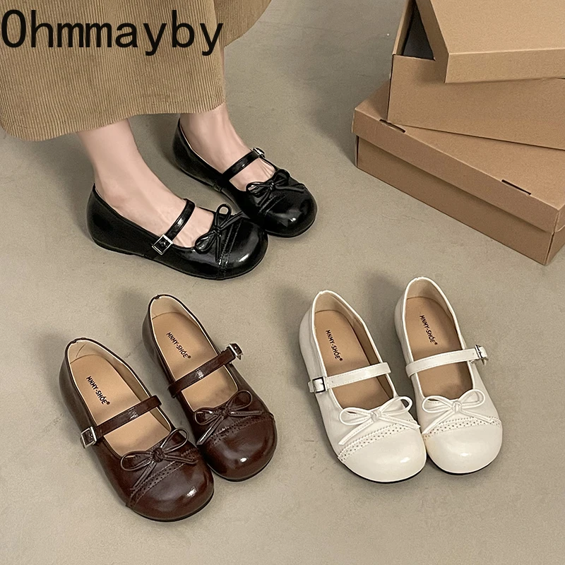 

Vintage Spring Women Mary Jane Shoes Concise Shallow Round Toe Shoes Ladies Eelgant Dress Leather Single Flats Shoes