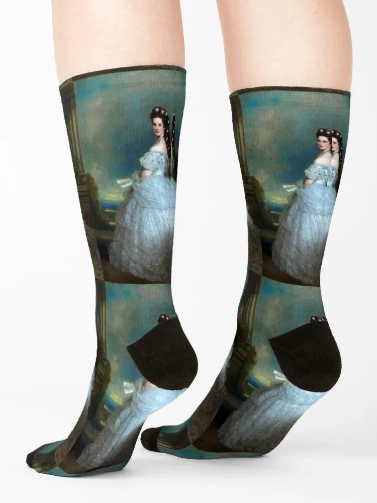 Portrait Of Empress Elisabeth of Austria by Franz Xaver Winterhalter-The Bavarian Rose — Empress Sissi. Ceremonial Portrai Socks