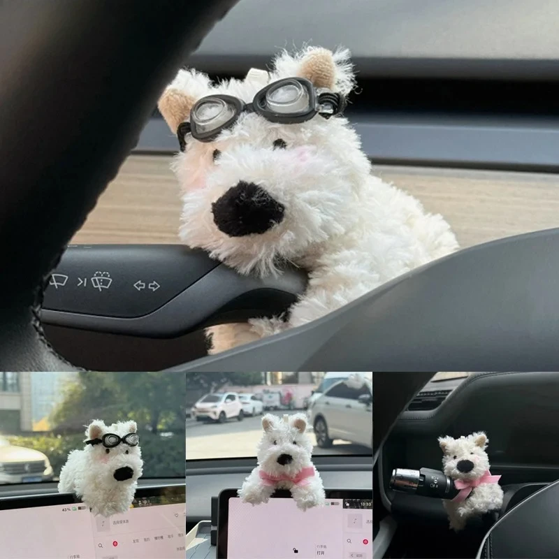 ديكور سيارة الجرو اللطيف المبتكر - زخرفة ممسحة الزجاج الأمامي، وسادات دمية قطيفة ووسادات كتف، هدية مثالية