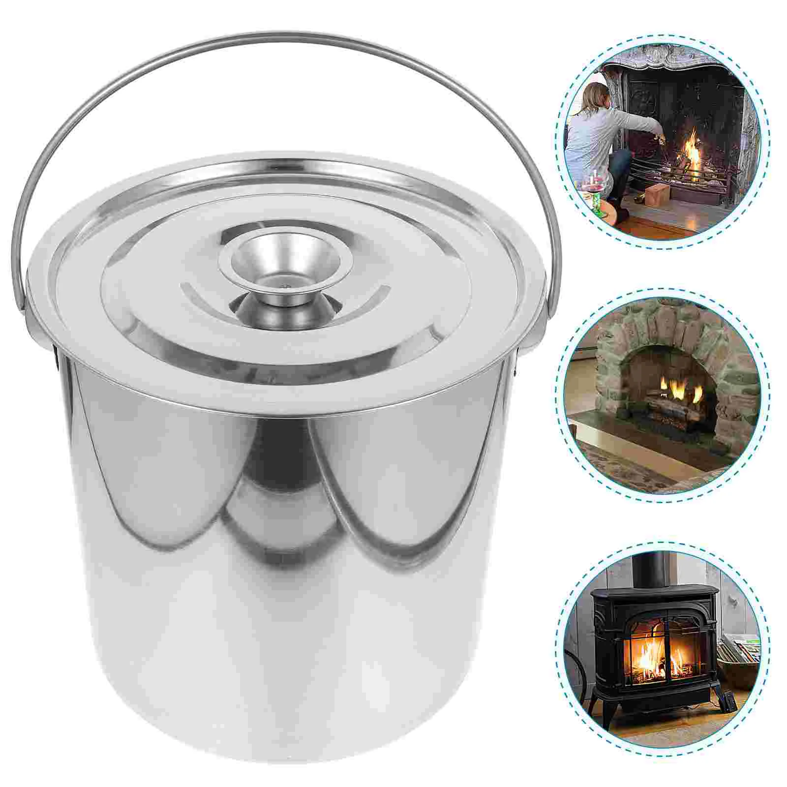 Fireplace Cleaning Bucket Large Capacity Storage Ash Metal With Lid Cover Home Stainless Steel Outdoor Coal Garden Incinerator