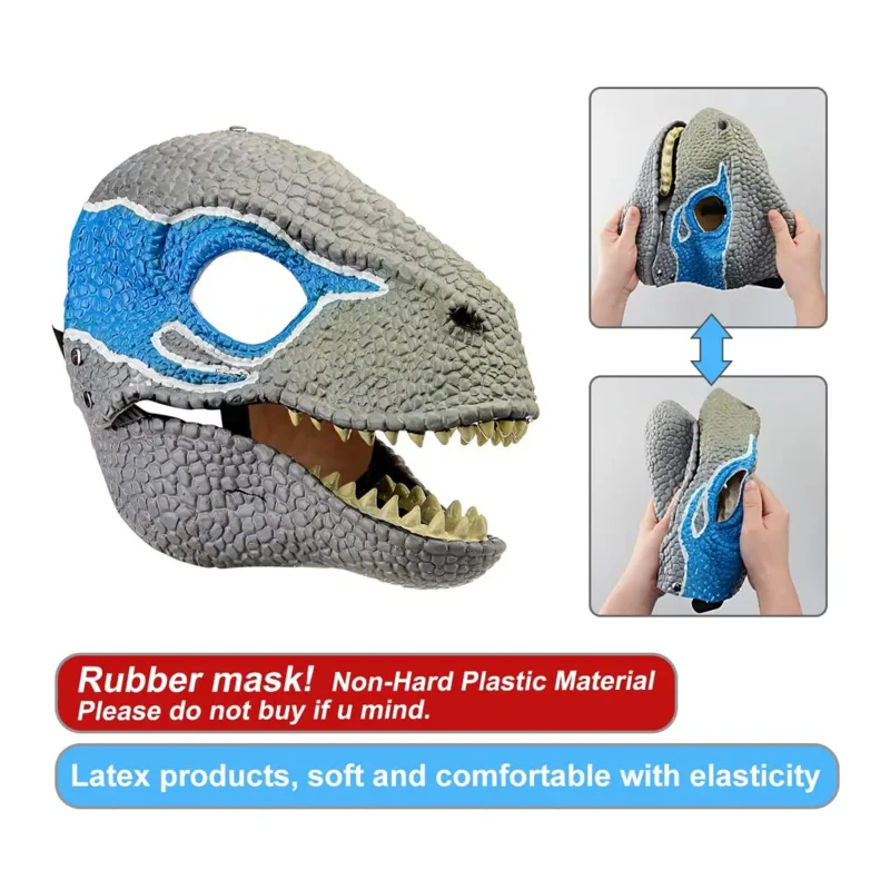 Dinosaur Mask Moving Jaw Movable Halloween Decor Tyrannosaurus Rex Mask Open Mouth Lifelike Dragon Latex Mask For Adult Gifts