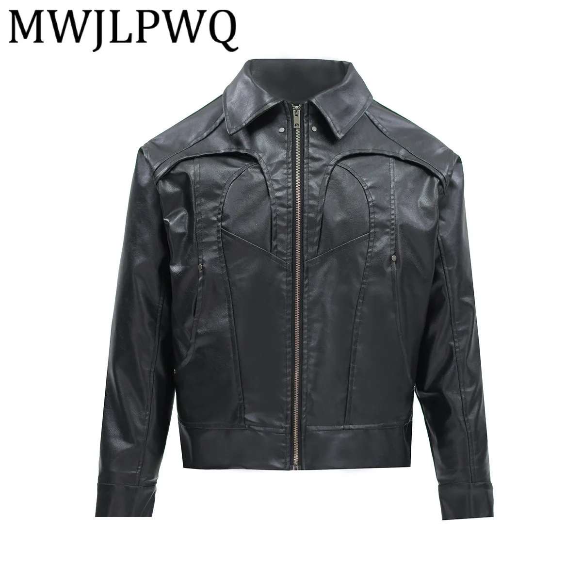 

MWJLPWQ Structured Patchwork Functional PU Leather Motorcycle Jacket Men's American High Street Coat For Men 2025 New 21269