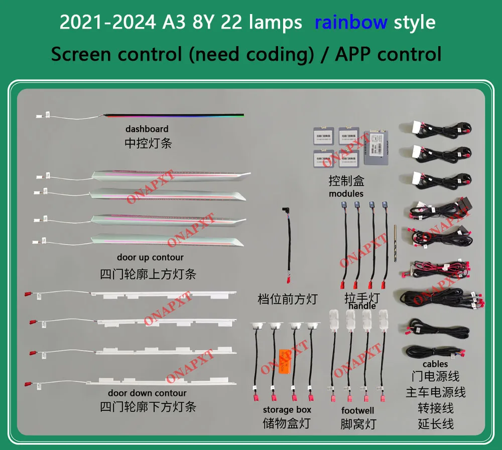 Auto Strip Voor Audi A3 8V 8Y S3 RS3 2013-2021 Mqb Dashboard Ontluchter Decoratieve Omgevingslicht led Sfeer Nozzle Lamp 30-Kleur