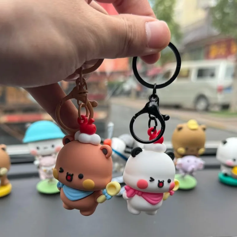 In-Stock One Two Cloth Keychain Cartoon Panda Bear Doll Couple'S Backpack Hanging Decoration Girl Heart Small Gift