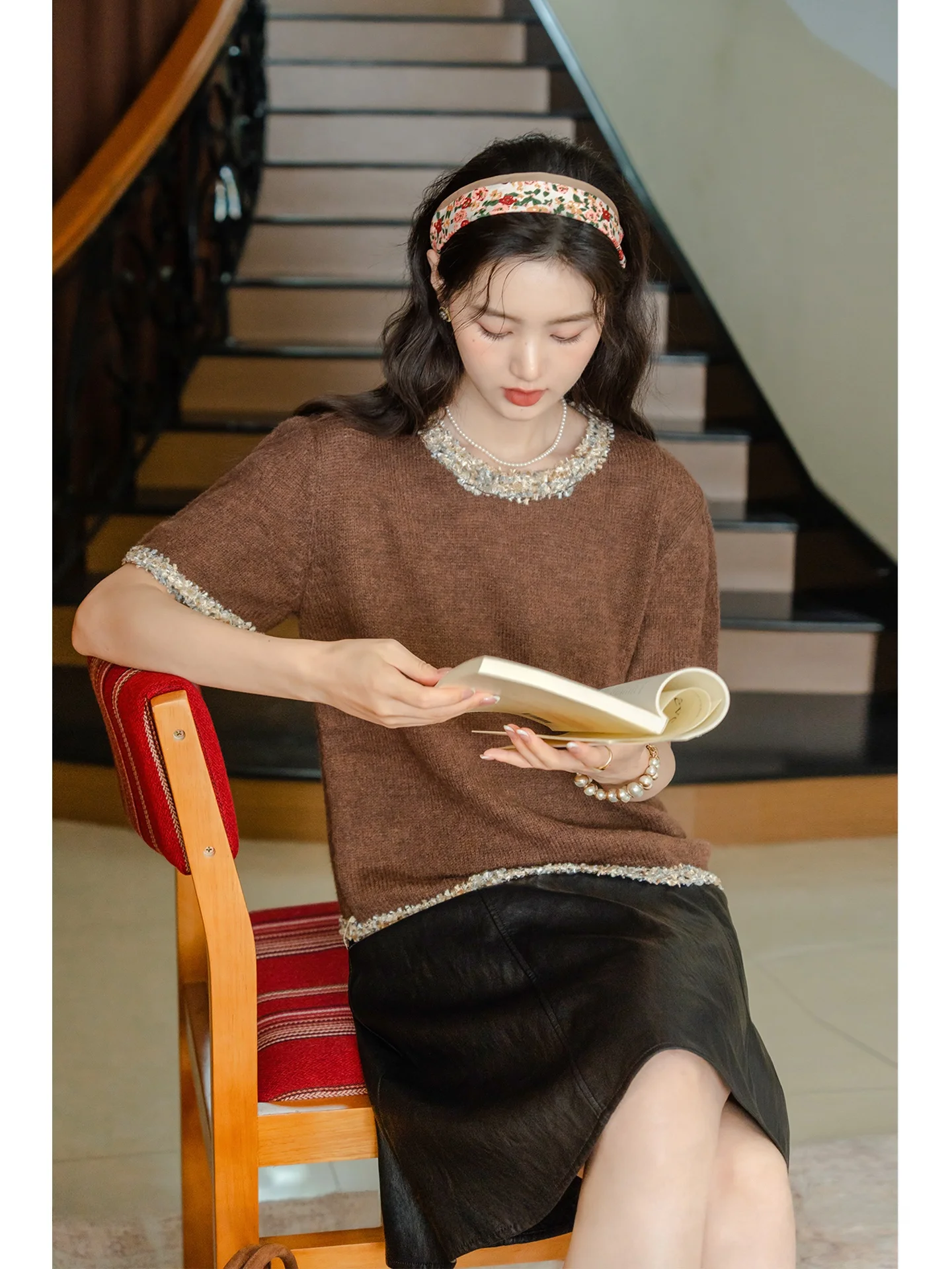 

Soft Knitted ort Sve Women's Sweater Light Brown Casual Sle Early Autumn Thin Wool Blend Korean Faion Knitwear