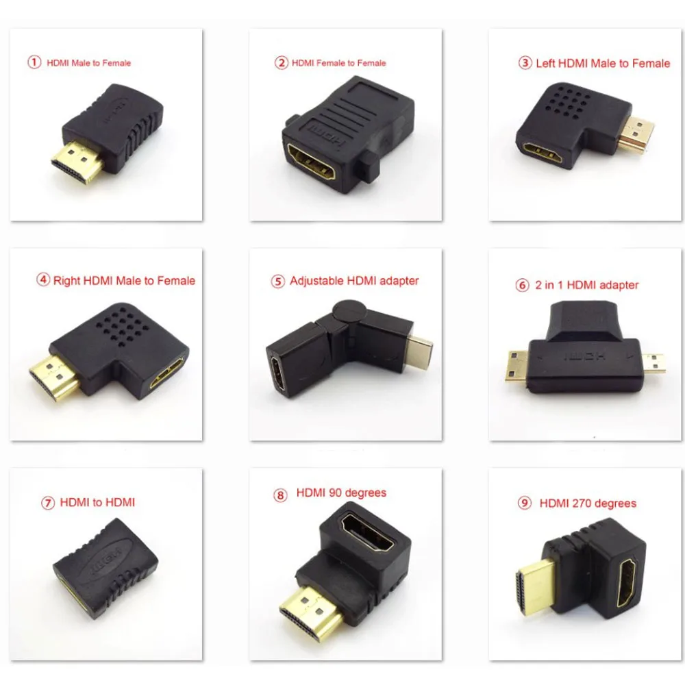 90 180 270 360 Degree2 in 1 Male to Female HDMI-compatible Converter Mini Micro Adapter Extender Cable Laptop 1080P HDTV