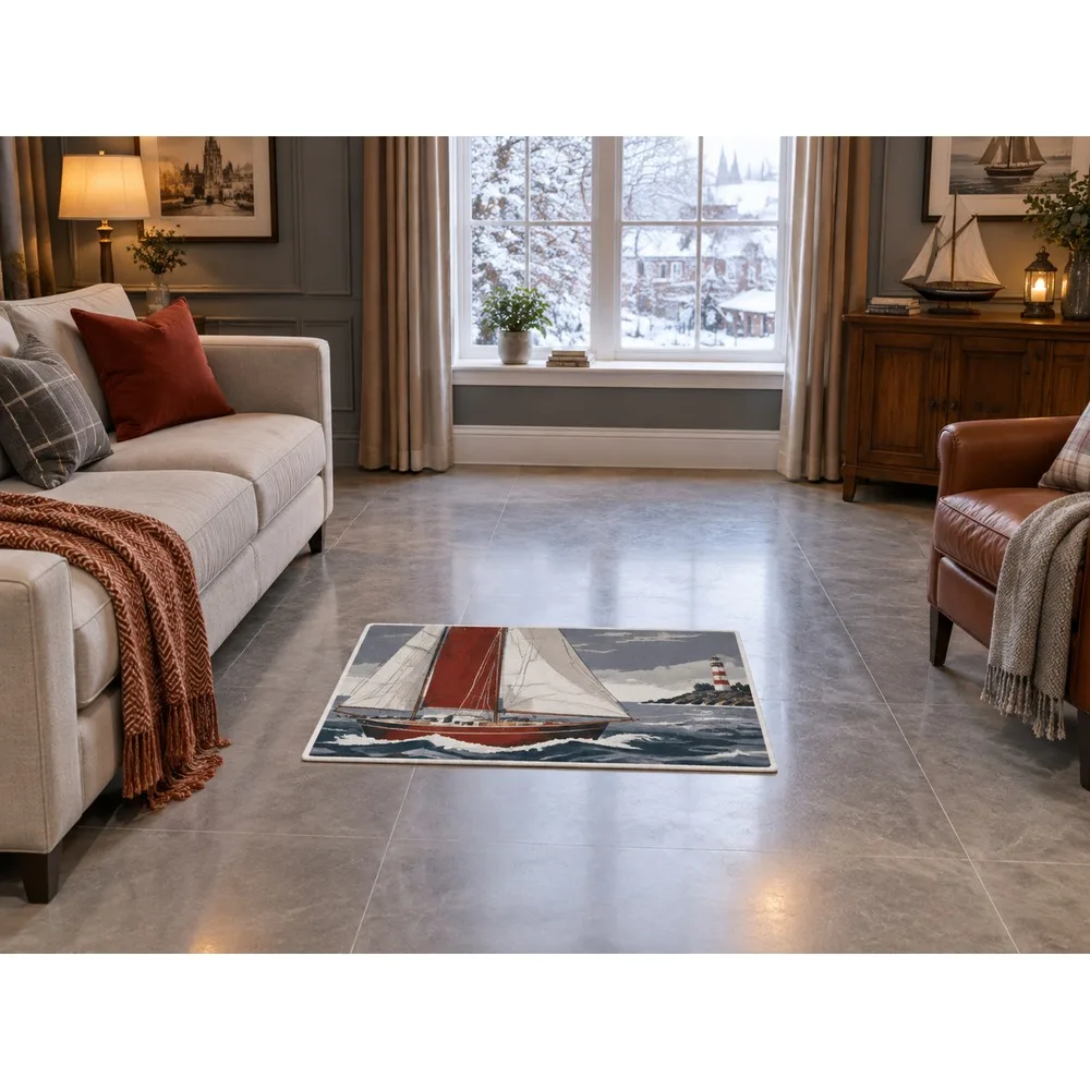 VIKAMA British Slate Brick Coastal Sailing Flannel Door Mat, Quick Dry Non-Slip Floor Mat, UK Home Decor for Home, Entryway