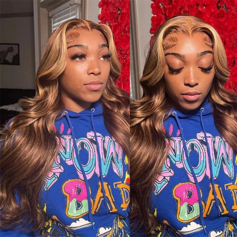 36In mettre en évidence la perruque de vague de corps 100% perruques de cheveux humains pour les femmes noires miel Blonde dentelle avant perruque 13x6 HD dentelle frontale perruque brésilienne