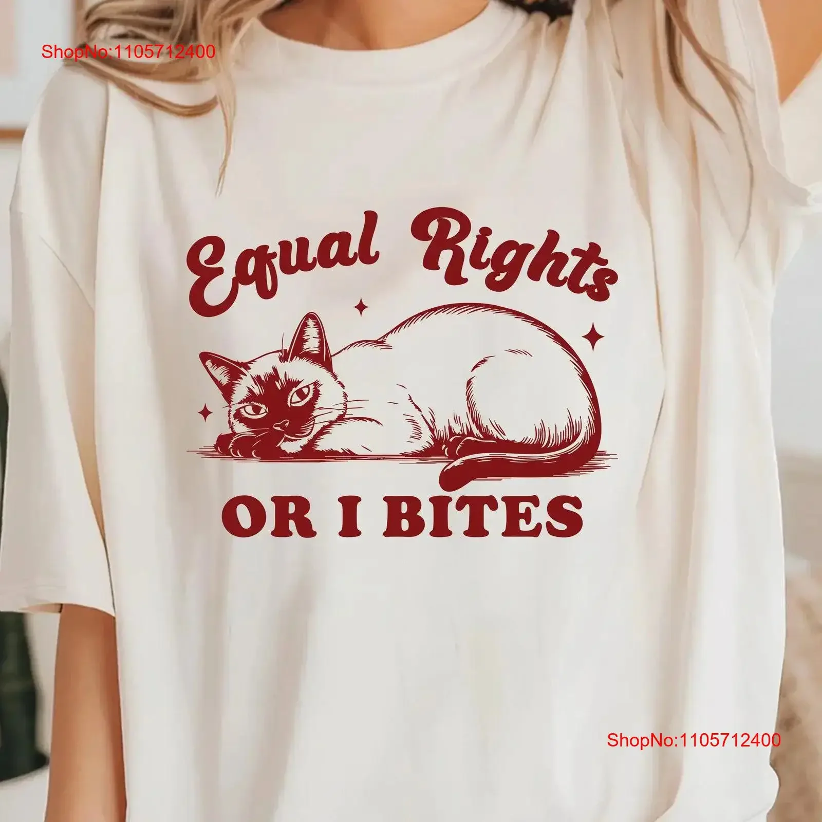 Equal Rights Or I Bite T Shirt Feminist Siamese CaT Retro Lover Equality vintage Washed Soft Stretched Comfortable