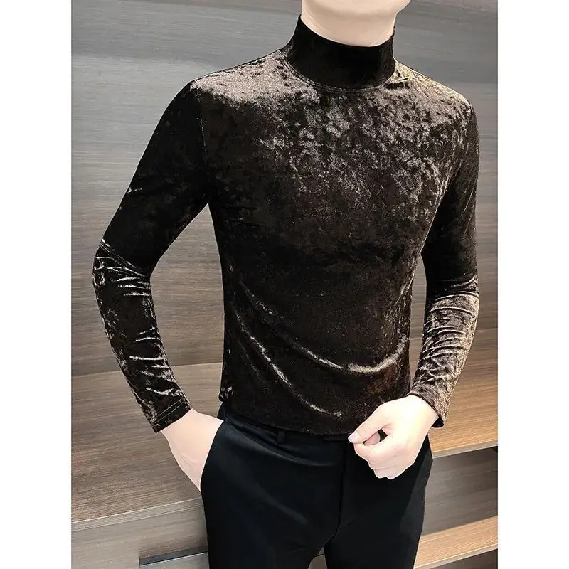 Golden Velvet Long-sleeve T-shirt Autumn Winter 2025 New Brand Men's Clothing High-end Collar Handsome Inner Bottoming Shirt