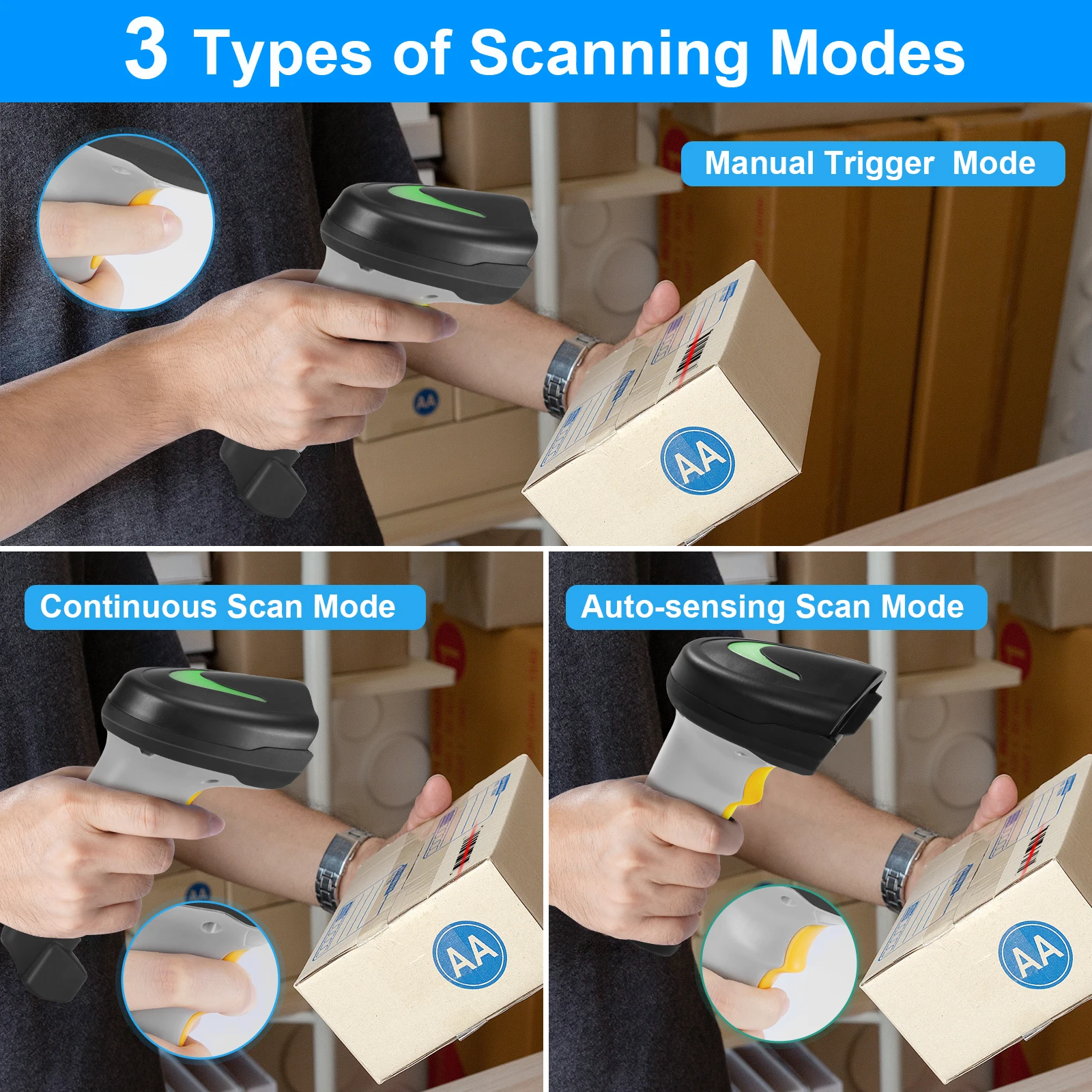 Onewscan، الماسح الضوئي 1D التوصيل والتشغيل، ماسح الباركود اللاسلكي مع شاشة عرض وقاعدة شحن مع جهاز استقبال، المسح السريع. #3