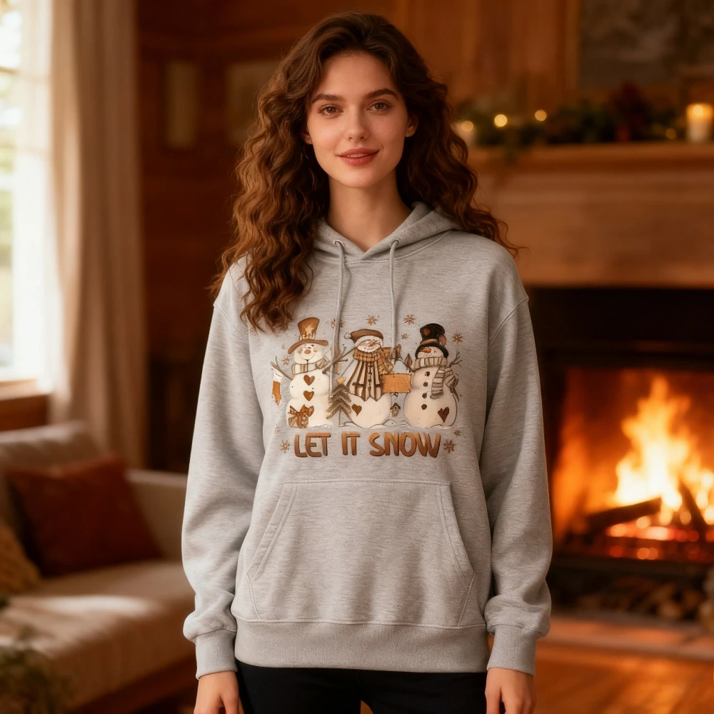 جديد Let It سنو ثلج عيد الميلاد البلوز مضحك لطيف عيد الميلاد هوديي الرجعية عيد الميلاد ملابس النساء خريف شتاء ملابس الشارع الشهير غير رسمية #1