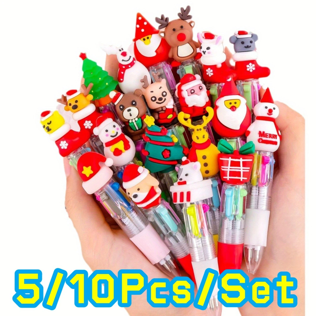 

5/10Pcs Mini Ballpoint Pen Snowman Reindeer Old People 4 Color Ball Point Pen Christmas Gift Reward