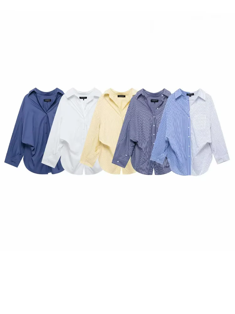 HH femmes mode polyvalent rayé à manches longues 8 couleurs chemise femme nouvelle épissage revers ample simple boutonnage chemises décontractées