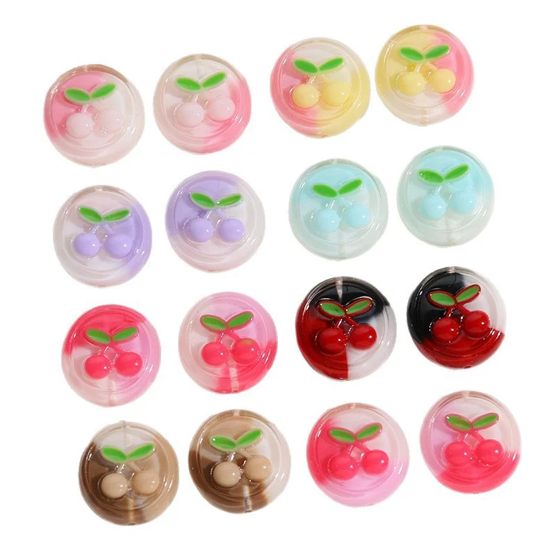 

Минимальный заказ, 10 шт./лот, цветные бусины с вишневым узором, 16 мм, геометрическая круглая форма, смоляные бусины с прямым отверстием, аксессуары для ювелирных изделий своими руками