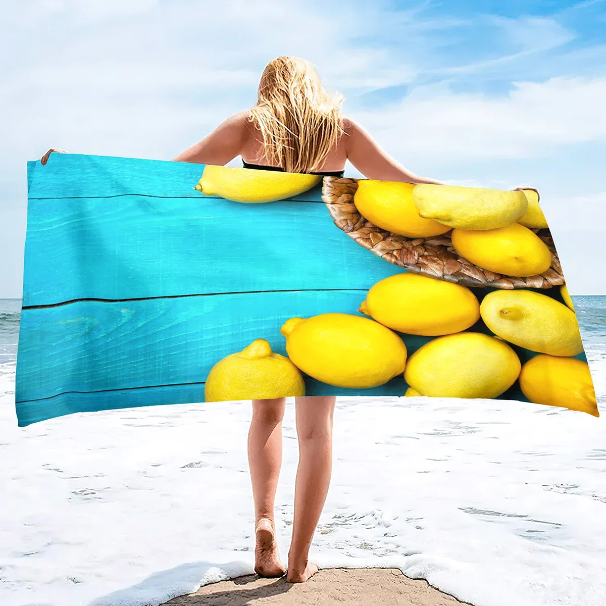 Microfiber Yellow Lemon Beach Towels,Oversized Absorbent Thin Soft Blanket Towel, Lightweight Quick Dry and Sand Free Bath Towel