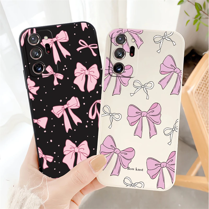 Note 20 Soft Silicone Phone Case For Samsung Galaxy Note 10 20 Ultra Lite Plus 8 Pro Korean Cute Pink Bow knot Shockproof Cover