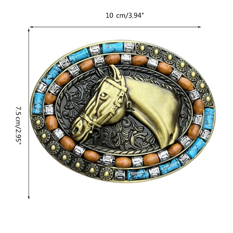 Cowboy Belt Buckle for Men Vintage Metal Engraving Horse Head Belt Buckle