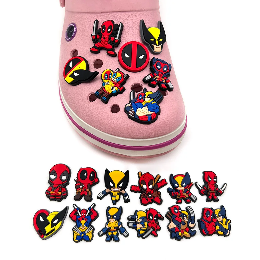 19Pcs Cartoon Disney Deadpool Series Clogs DIY With Flower Decorative Buckles Detachable Soft Rubber Shoe Clips Children Gifts