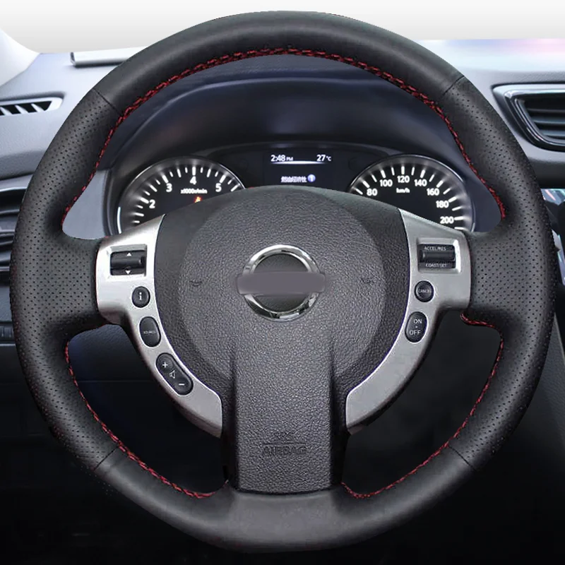 WCaRFun Ręcznie szyte skórzane pokrowce na kierownicę do Nissan Qashqai J10 X-TRAIL NV200 2008-2012 Car-Styling