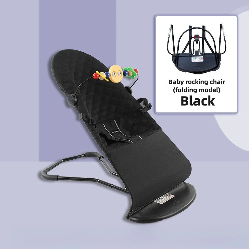 كرسي هزاز لحديثي الولادة قابل للتعديل، أرجوحة متعددة الارتفاع قابلة للطي لمدة 0-12 شهرًا، حارس قابل للغسل مع شريط ألعاب من القماش القابل للتنفس #6