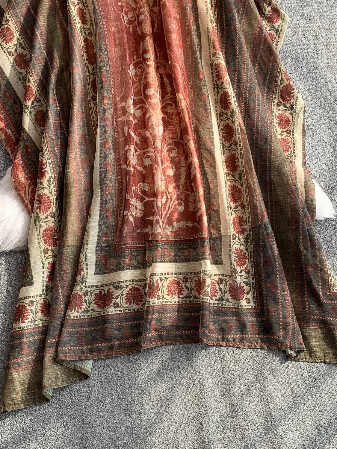 Vaion Sexy Bal V-Ne Hanging Ne Dr Women Summer Retro Print Asymmetrical Loose Belly Concealing Long Dr