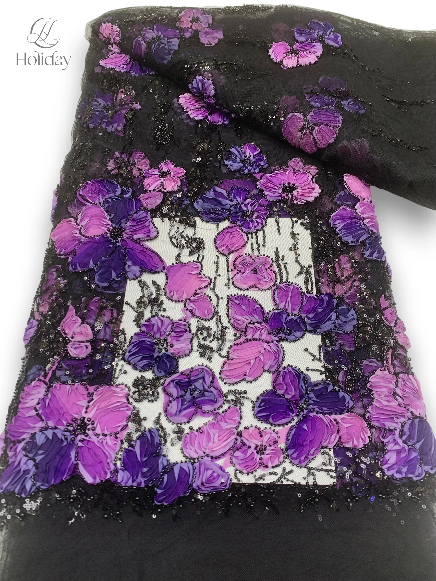 

Роскошная кружевная ткань с 3D цветочной вышивкой, лента с цветочными блестками, тюлевая сетка из бисера для вечернего платья, принадлежности для шитья свадебного платья