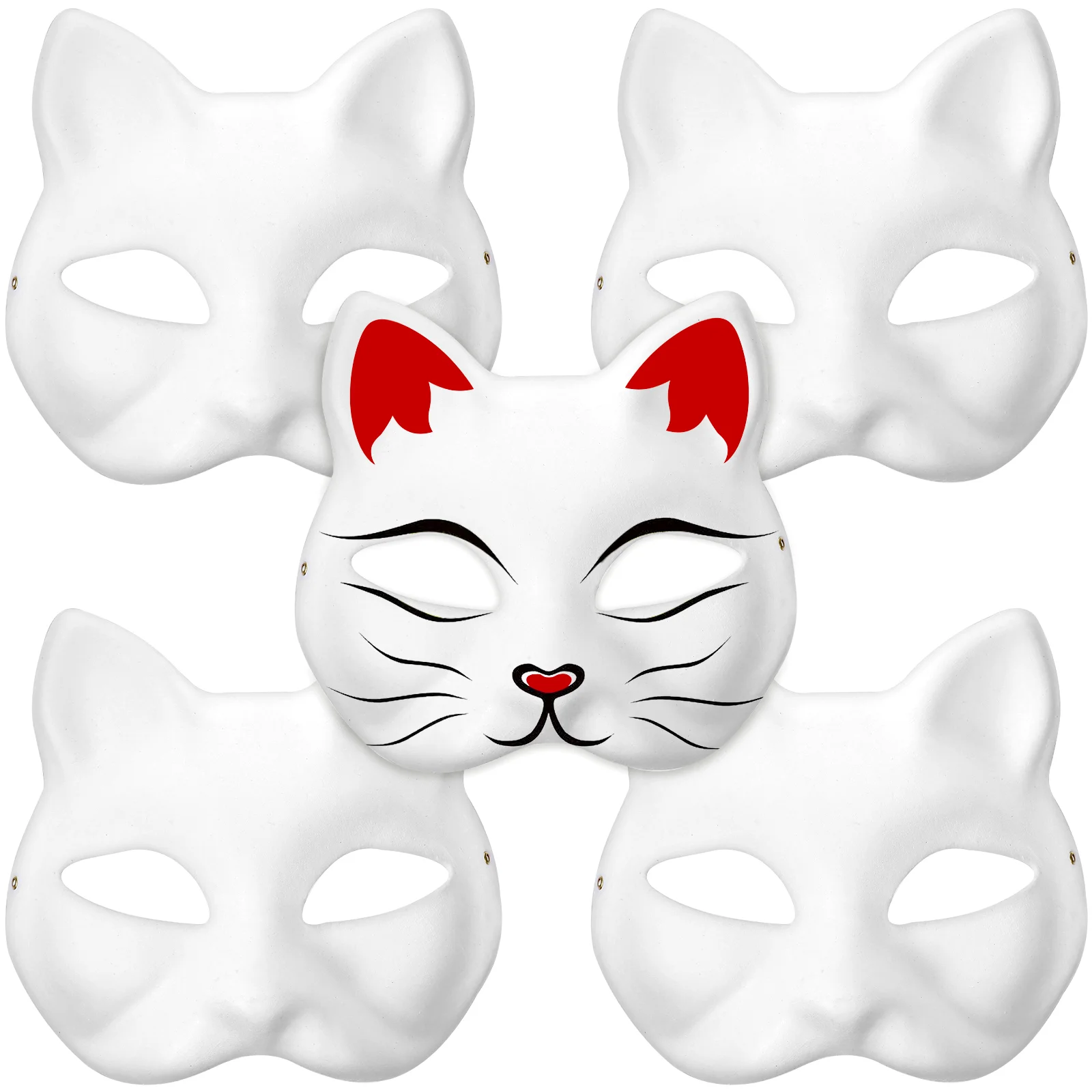 

5 Pcs Halloween Mask Cat Face for Adult Hand-painted Elastic Band Party Masquerade Women Child