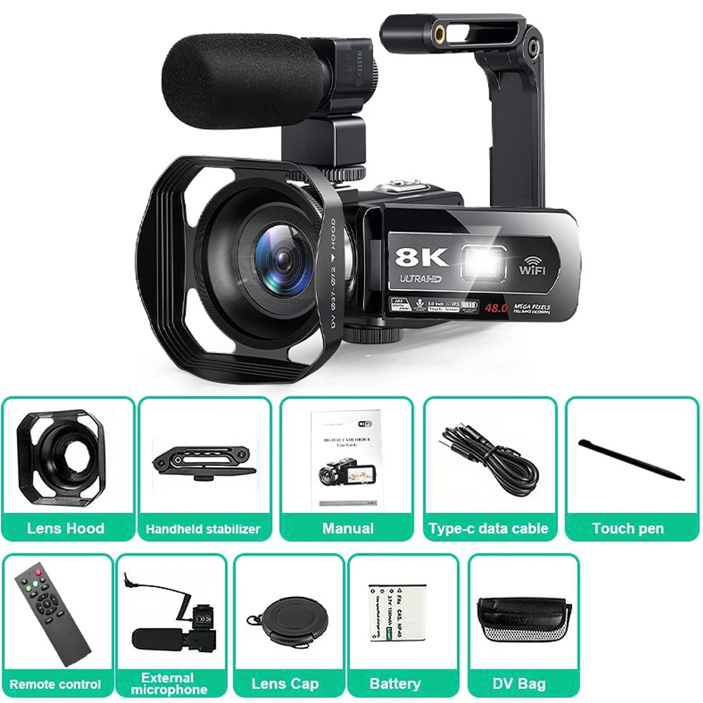 Top! 8K Video Camera 64MP Digital Video Camera 18X igital Zoom Camera Recorder 3 Inch LCD Touch Screen Portable Recording