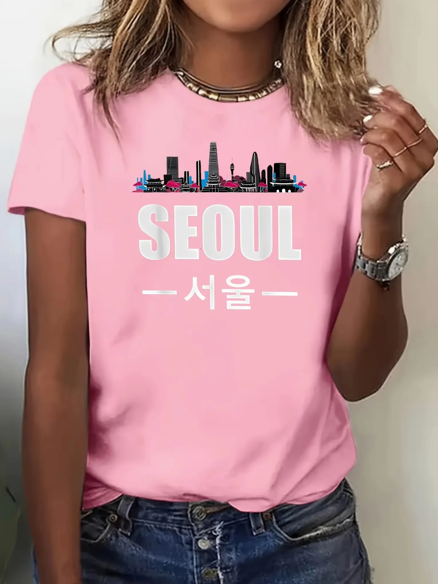 Seoul graphic printed summerautumn and winter cotton men's and women's short-sleeved luxury outdoor sports brand clothing