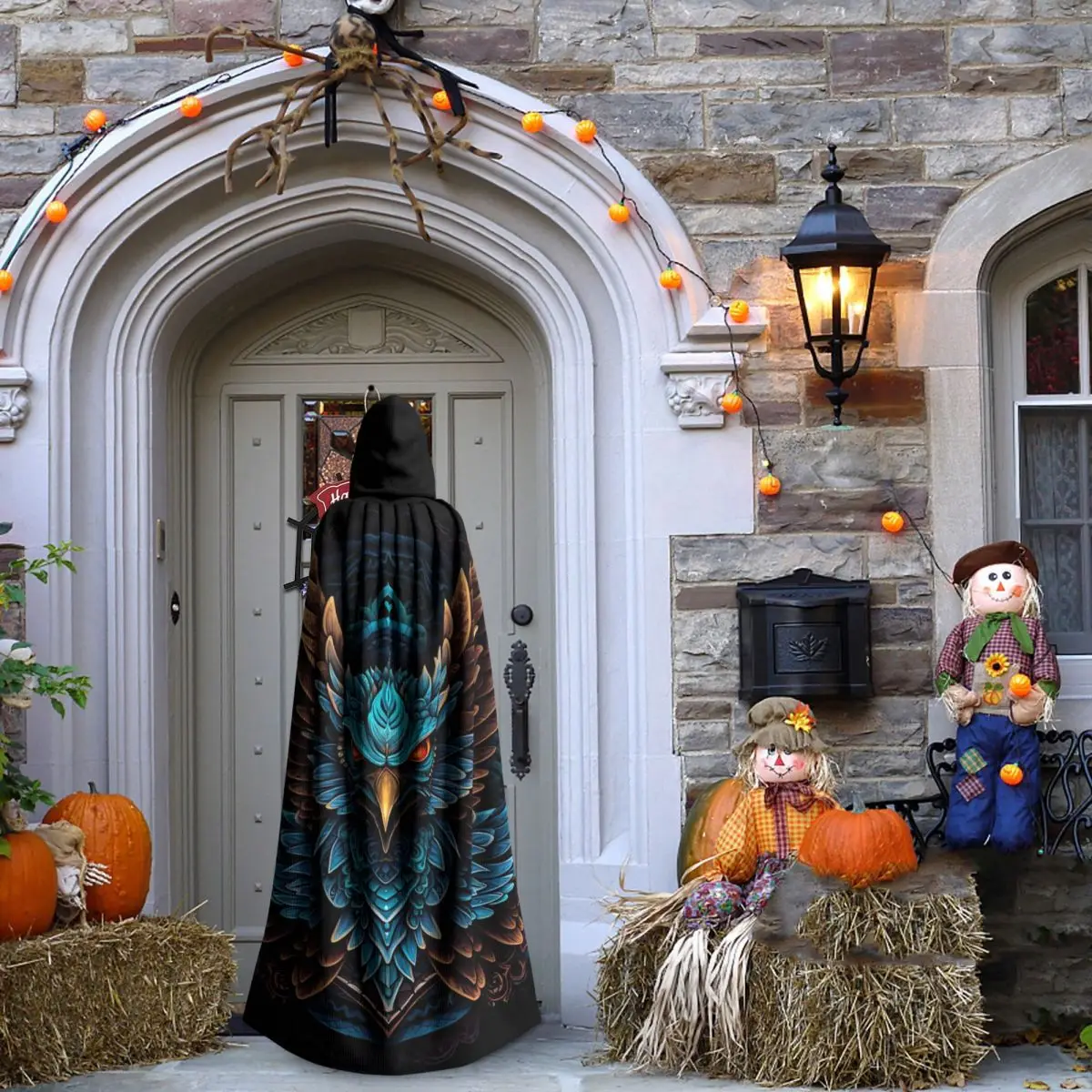 Jubah Berkerudung Panjang Elang Garang Kostum Cosplay Abad Pertengahan Penyihir HalloweenVampire Dewasa Uniseks