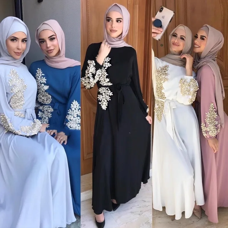 

Dubai, Malaysia, Saudi Arabia lace studded long dress, Arab women's robe dress, Women Robe