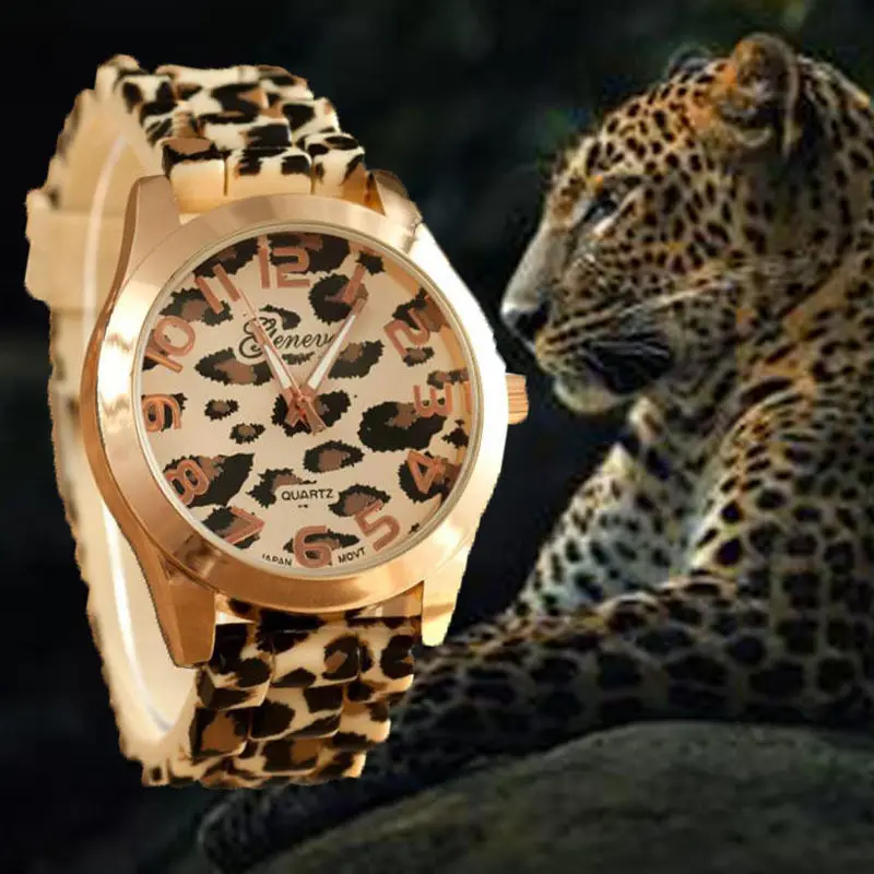 Genebra relógios femininos moda leopardo impressão relógios senhoras silicone banda quartzo relógios de pulso preço barato dropshipping reloj