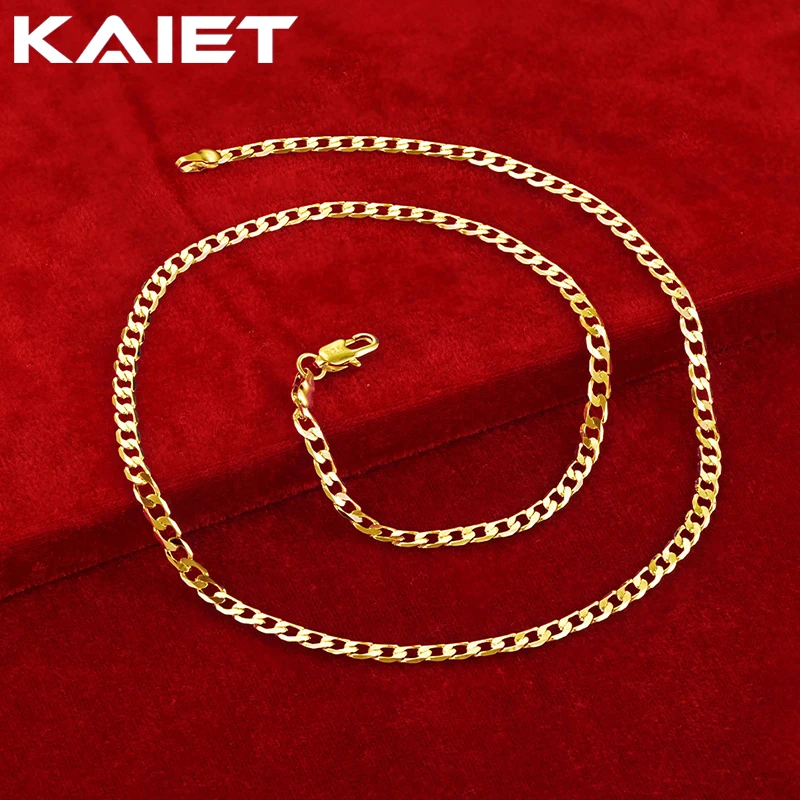 

KAIET 925 Sterling Silver 4mm Side Chain 16-30 inches Necklace Plated With 18K Gold Wedding Party For Women Charm Fine Jewelry