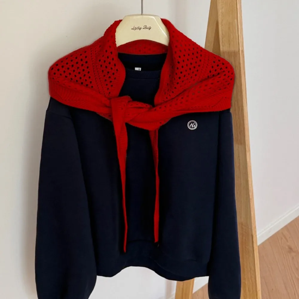 Light Weight Hollow Out Knitted Triangle Scarf Casual Triangle Shape Layering Hem Korean Style Breathable Shoulder Wrap Daily