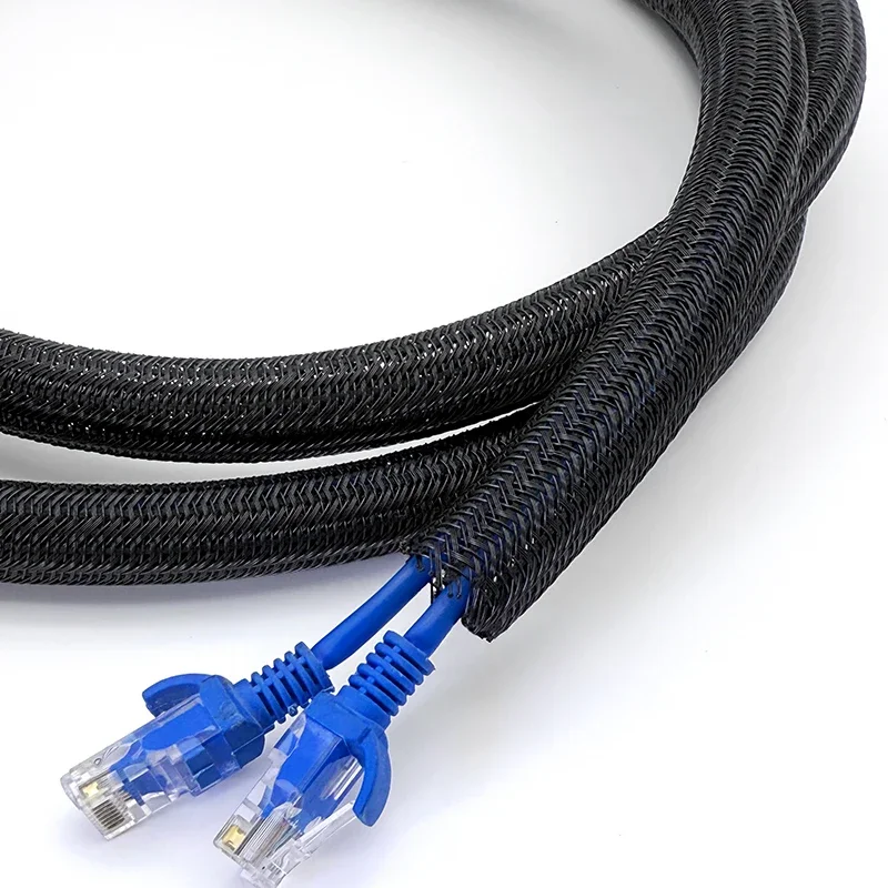 PET Self-Closed Braided Sleeve 5 8 10 13 16 19 25 29 32 38 50mm Insulated Wrap Cable Casing for Computer TV Wire Line Wrap Cover