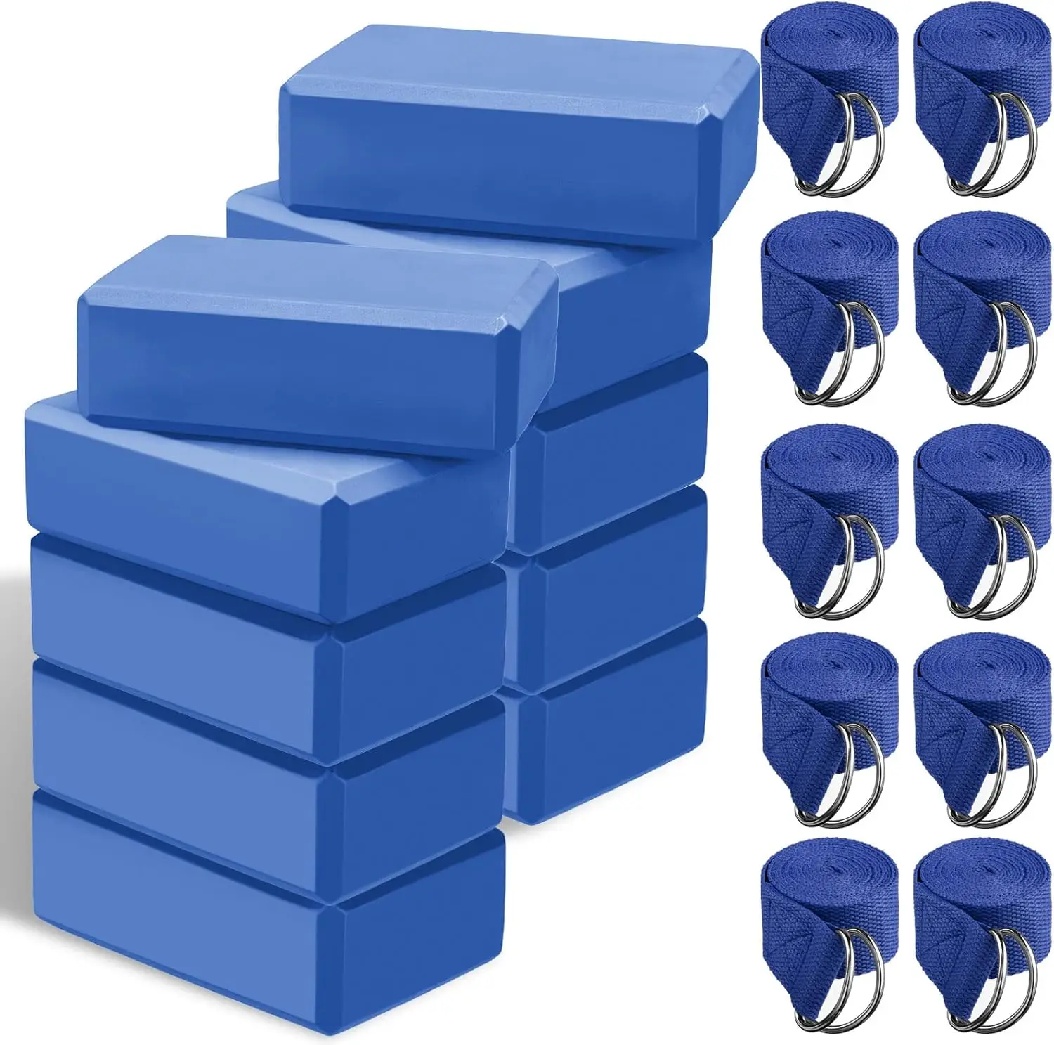 

Gym Exercise, Workout - Non-Slip EVA Foam Yoga Blocks with Metal D Ring Straps, 20 Pack