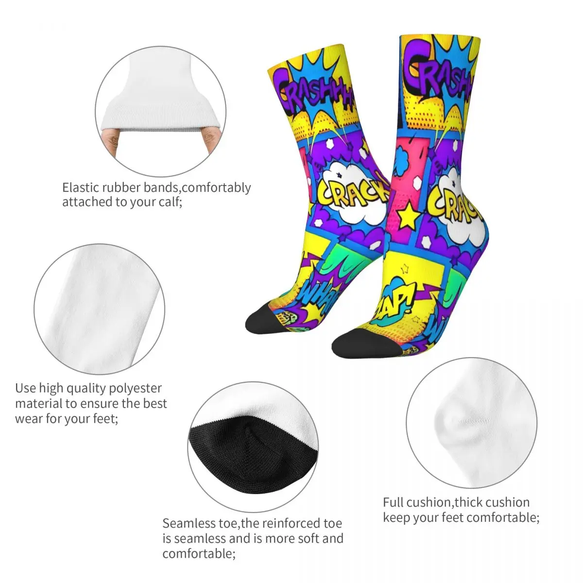 Colorful Comic Colorful Book Art Basketball Socks Polyester Crew Socks for Unisex Breathable